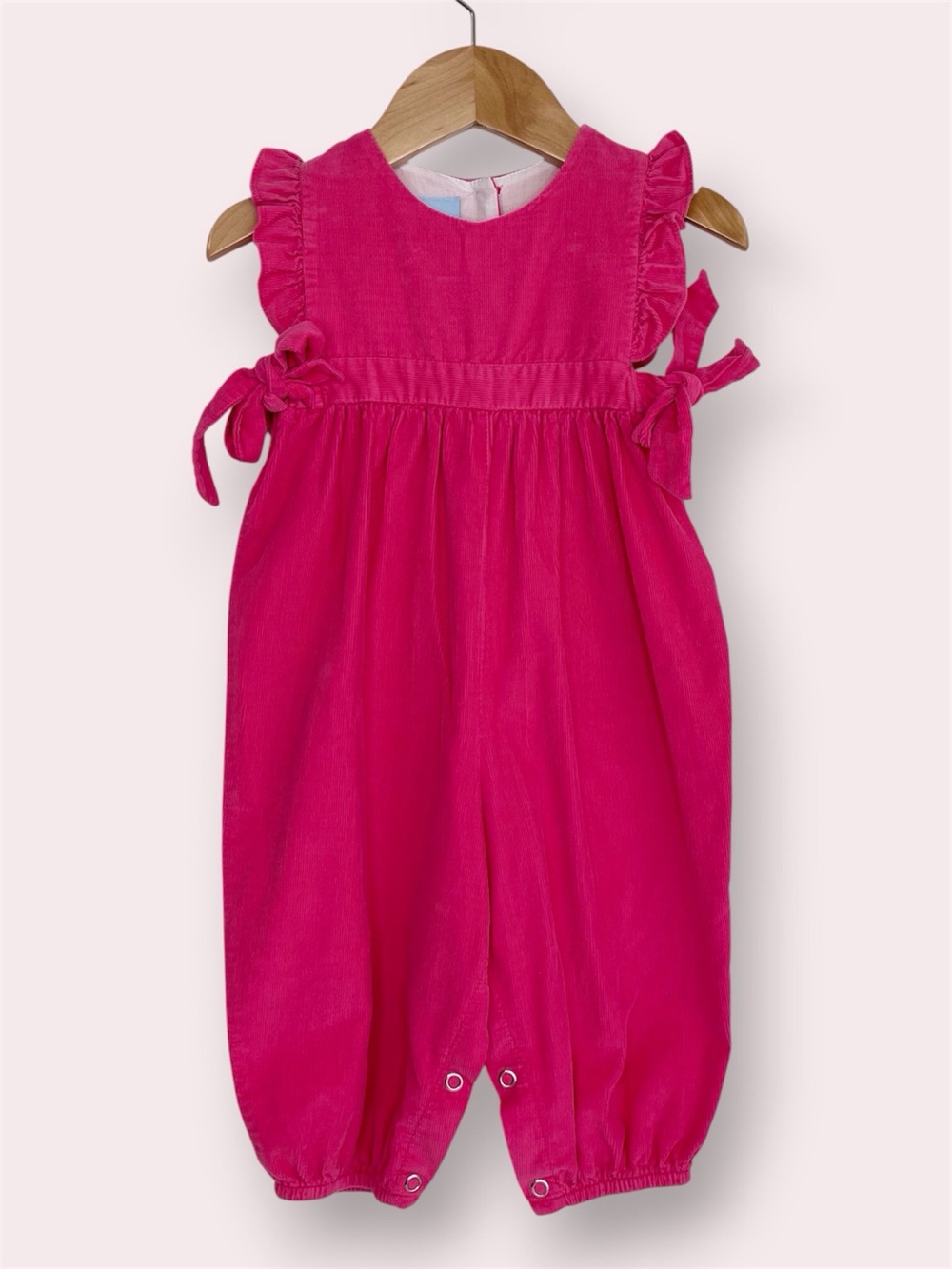 Bella Bliss corduroy jumpsuit romper hot pink ruffle sleeve side bows 12 months